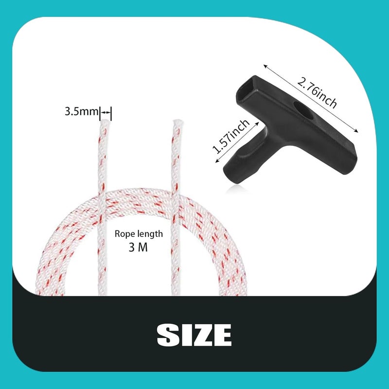 Bopurtotly New Recoil Starter Rope 3-Meter Pull Cord with Starter Handle Replacement for Lawn Mower ChainsawTrimmer Edger Brush Cutter Engine Parts(Red and White Cord,3.5 mm) (Set of 3) - Image 2